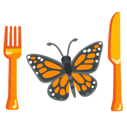 butterfly and fork and knife with plate