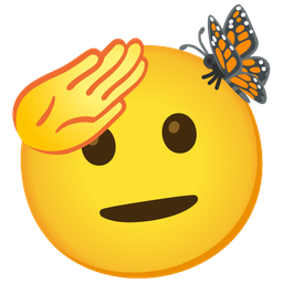 butterfly and saluting face
