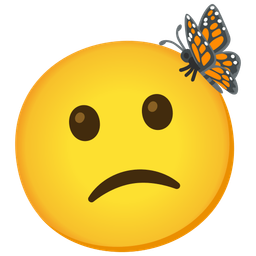 butterfly and slightly frowning face