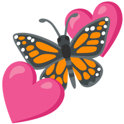 butterfly and two hearts