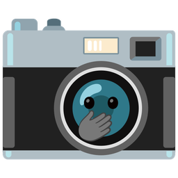 Camera and Face with open eyes and hand over mouth