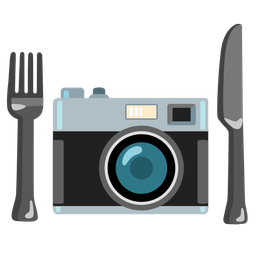 Camera and Fork and knife with plate