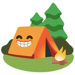 Camping and Beaming face with smiling eyes