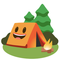 Camping and Grinning face with big eyes