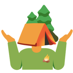 Camping and Person shrugging