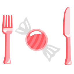 Candy and Fork and knife with plate
