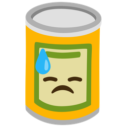 Canned food and Downcast face with sweat