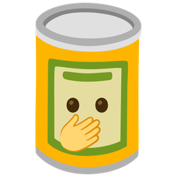 Canned food and Face with open eyes and hand over mouth