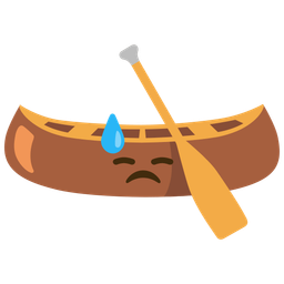 canoe and downcast face with sweat