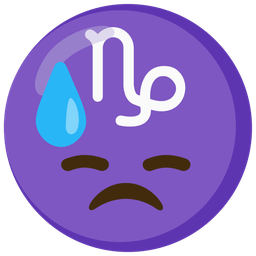 Capricorn and downcast face with sweat