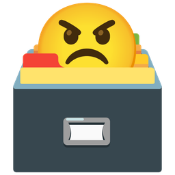 card file box and angry face