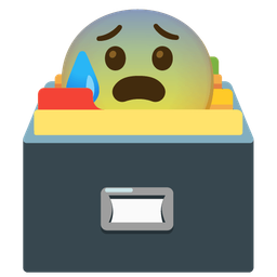 card file box and anxious face with sweat