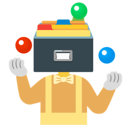 card file box and clown face