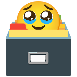 card file box and face holding back tears