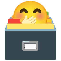 card file box and face with hand over mouth