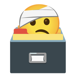 card file box and face with head-bandage