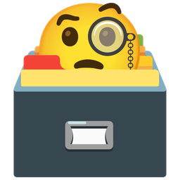 card file box and face with monocle