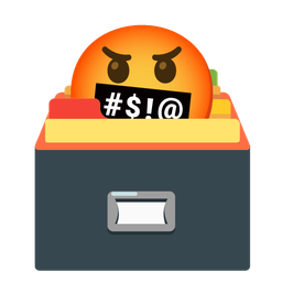 card file box and face with symbols on mouth