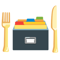 card file box and fork and knife with plate