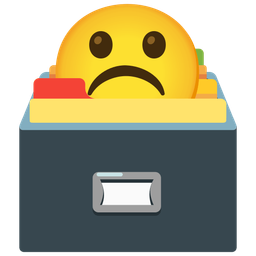 card file box and frowning face