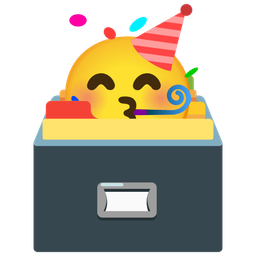 card file box and partying face