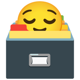 card file box and relieved face