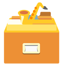 card file box and saxophone