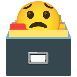 card file box and worried face