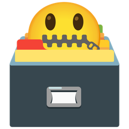 card file box and zipper-mouth face