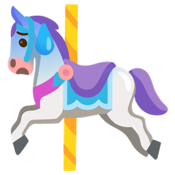 carousel horse and anxious face with sweat