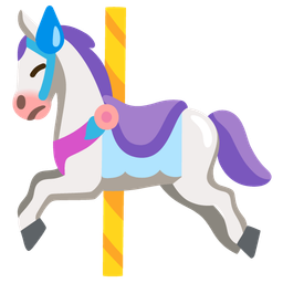 carousel horse and downcast face with sweat