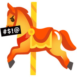 carousel horse and face with symbols on mouth