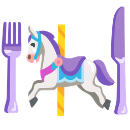 carousel horse and fork and knife with plate