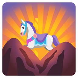 carousel horse and sunrise over mountains