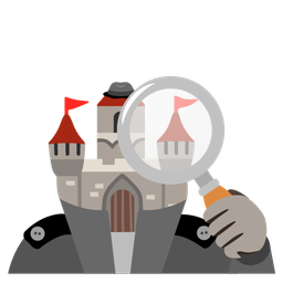 castle and magnifying glass tilted right