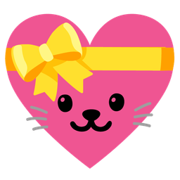 Cat face and Heart with ribbon