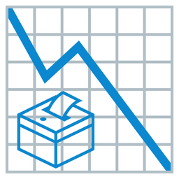 chart decreasing and ballot box with ballot