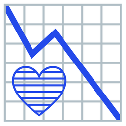 chart decreasing and blue heart