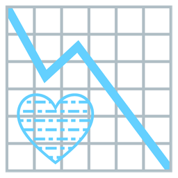 chart decreasing and light blue heart