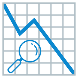 chart decreasing and magnifying glass tilted right