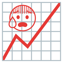 chart increasing and anxious face with sweat