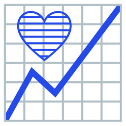 chart increasing and blue heart