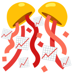chart increasing and confetti ball