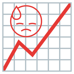 chart increasing and downcast face with sweat