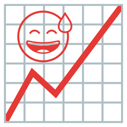 Chart increasing and Grinning face with sweat