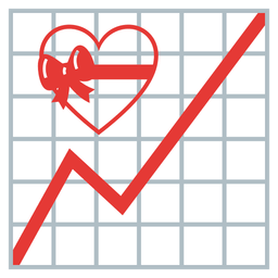 chart increasing and heart with ribbon