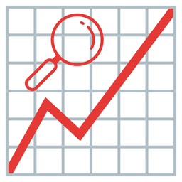 chart increasing and magnifying glass tilted right
