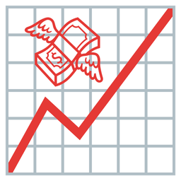 chart increasing and money with wings