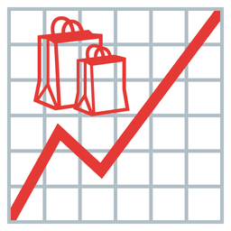 chart increasing and shopping bags