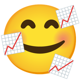 Chart increasing and Smiling face with hearts